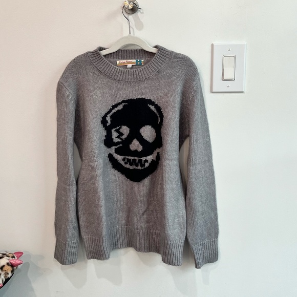 Vintage Havana Other - Vintage Havana Girls Cable-knit Grey Sweater with Skull Size L/14